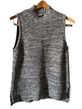 J.Crew Marled Knit Sleeveless Sweater Vest Size M Mock Neck Black White